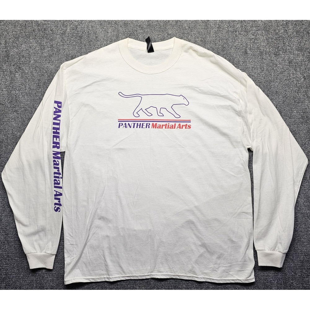 Hanes Beefy Panther Martial Arts Long Sleeve T-Shirt White 2XL Graphic Tee